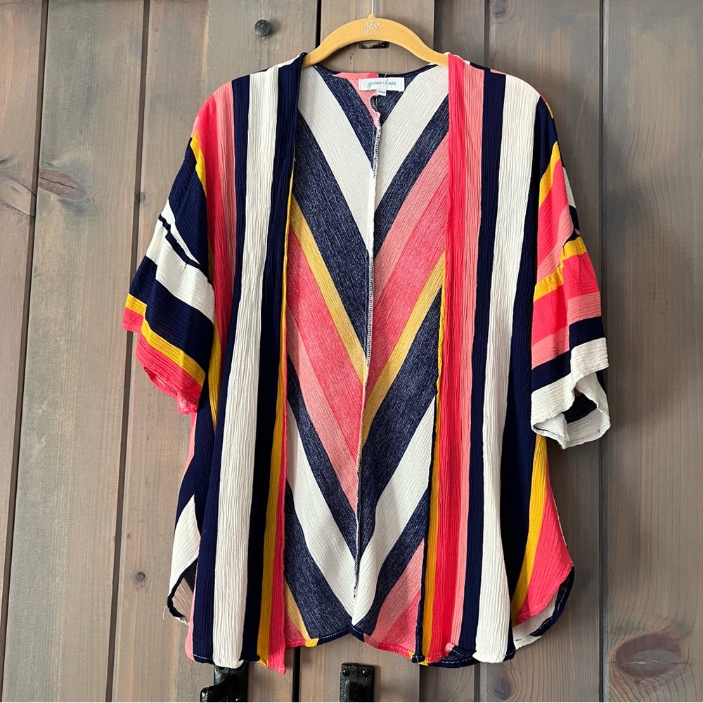 Grace & Lace Women's Size S Multicolor Striped V-Neck Long Sleeve Cardigan.